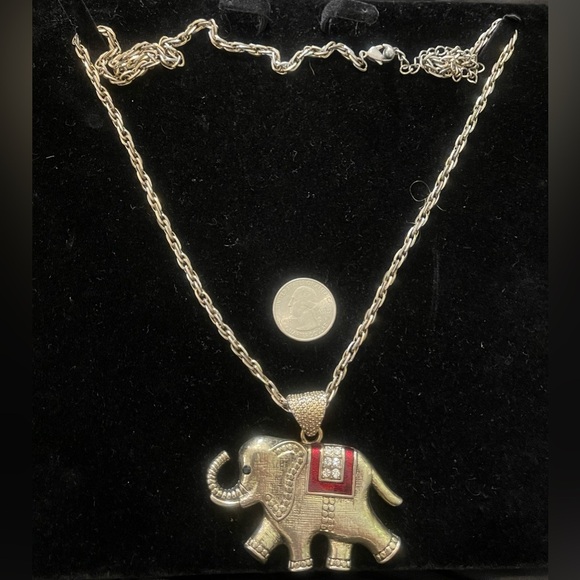 Silver Tone Elephant Pendant Necklace - Picture 2 of 3